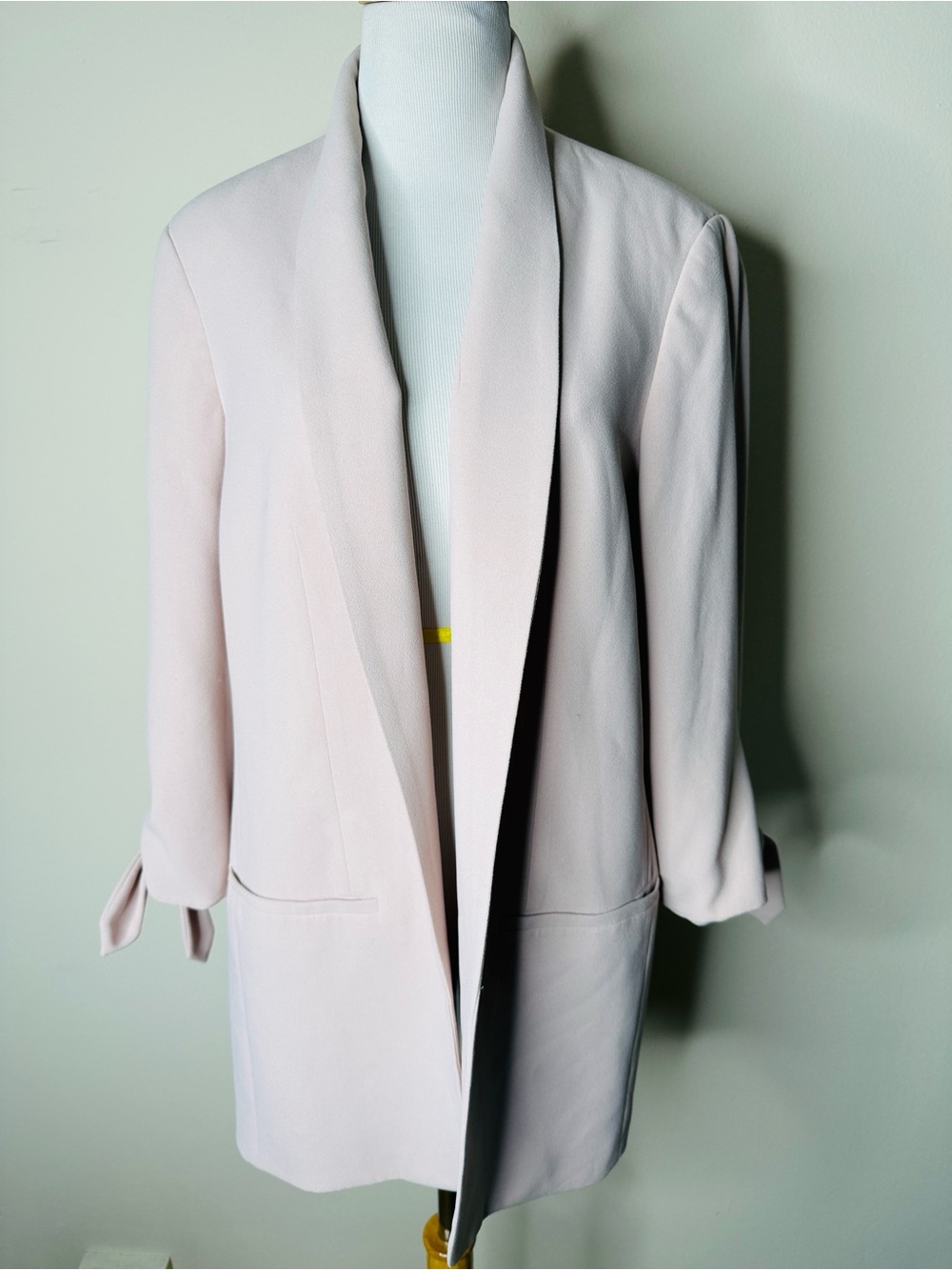 Express Pale Pink Long Tie Cuff Open Front Blazer